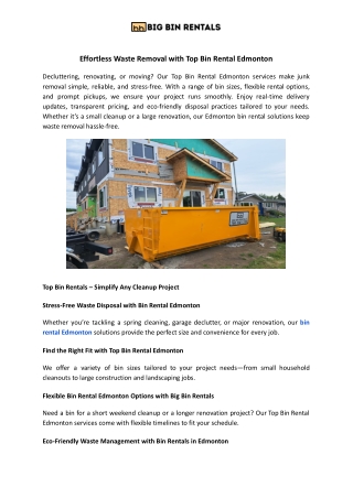 Top Bin Rental Edmonton | Affordable & Reliable Bin Services