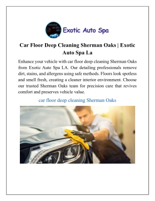 Car Floor Deep Cleaning Sherman Oaks | Exotic Auto Spa La