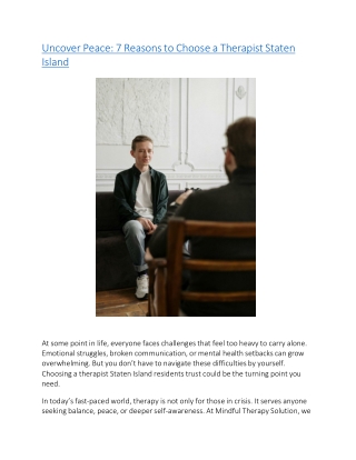 Uncover Peace 7 Reasons to Choose a Therapist Staten Island