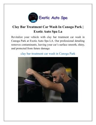 Clay Bar Treatment Car Wash In Canoga Park | Exotic Auto Spa La