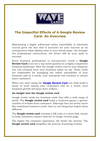 The Impactful Effects of A Google Review Card- An Overview
