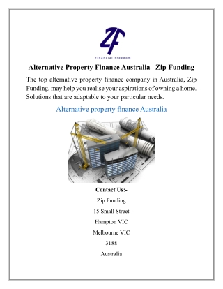 Alternative Property Finance Australia | Zip Funding