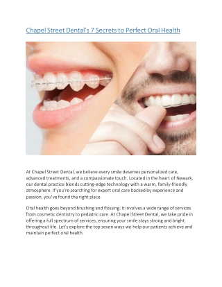 Chapel Street Dental’s 7 Secrets to Perfect Oral Health