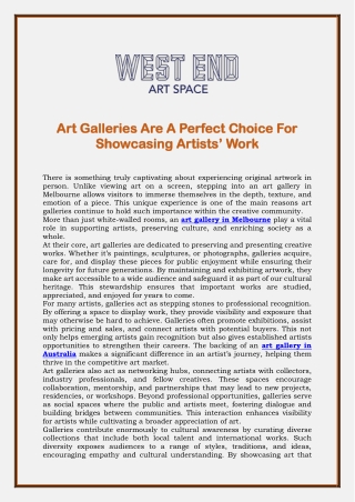 Art Galleries Are A Perfect Choice For Showcasing Artists’ Work