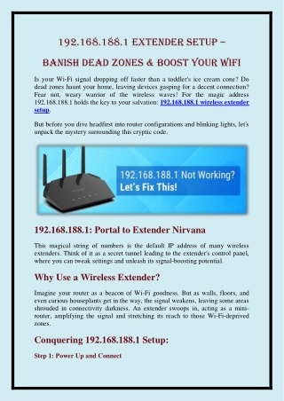192.168.188.1 Extender Setup – Banish Dead Zones & Boost Your WiFi