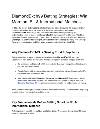 DiamondExch99 Betting Strategies_ Win More on IPL & International Matches