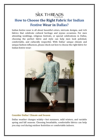 How to Choose the Right Fabric for Indian Festive Wear in Dallas
