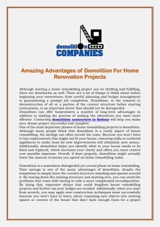 Amazing Advantages of Demolition For Home Renovation Projects