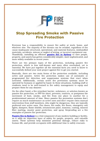 Stop Spreading Smoke with Passive Fire Protection