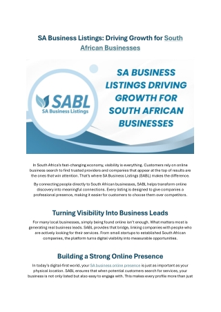 Connect South African Companies to Customers Through SA Business Listings
