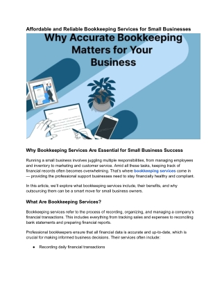 Affordable and Reliable Bookkeeping Services for Small Businesses
