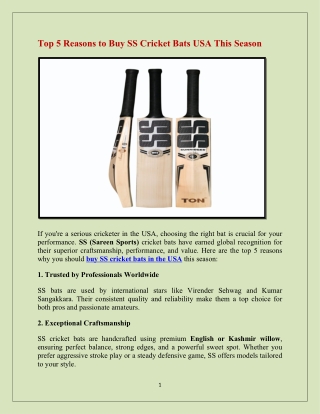 Top 5 Reasons to Buy SS Cricket Bats USA This Season