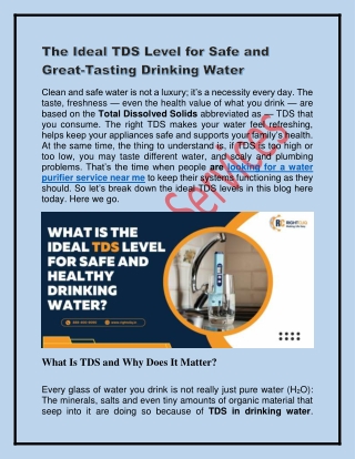 The Ideal TDS Level for Safe and Great Tasting Drinking Water