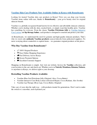 Vaseline Skin Care Products Now Available Online in Kenya with Benusbeauty