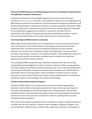 Professional BSN Research and Writing Support Services