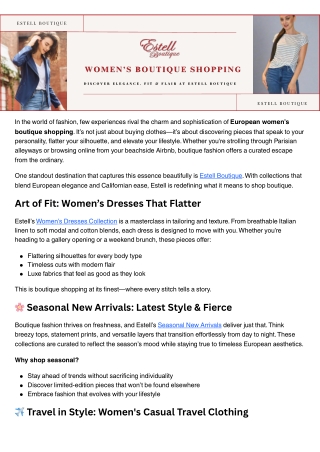 European Women’s Boutique Shopping Discover Elegance at Estell Boutique
