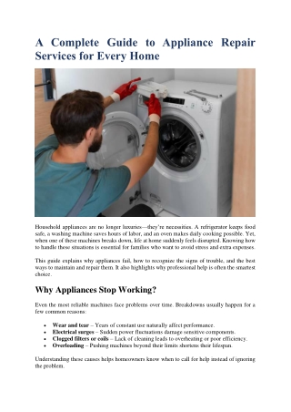 A Complete Guide to Appliance Repair Services for Every Home