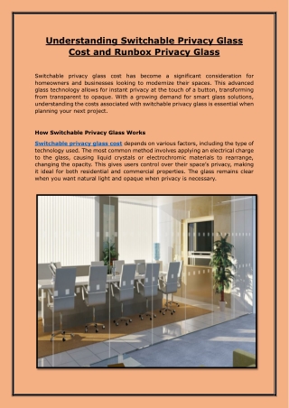 Understanding Switchable Privacy Glass Cost and Runbox Privacy Glass