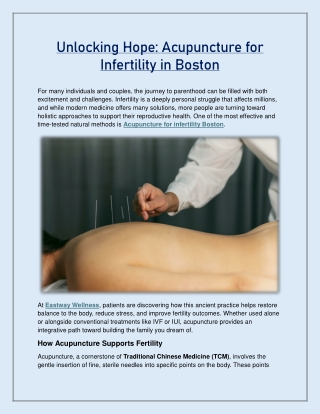 Unlocking Hope: Acupuncture for Infertility in Boston