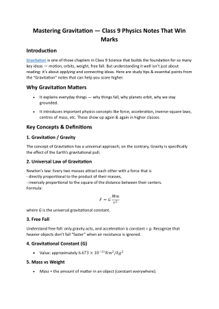 Quick Physics Chapter 10 Gravitation Notes | CBSE Class 9