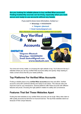 Best 3 Website To Buy Verified Wise Accounts Trusted & Secure Choices
