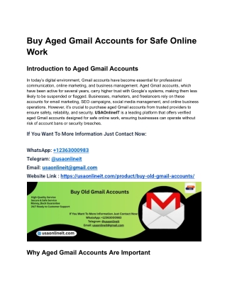 Buy Aged Gmail Accounts for Safe Online Work