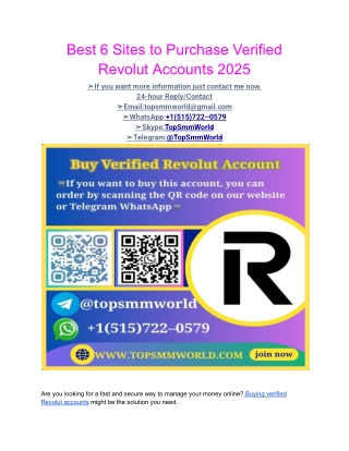 Best 6 Sites to Purchase Verified Revolut Accounts 2025