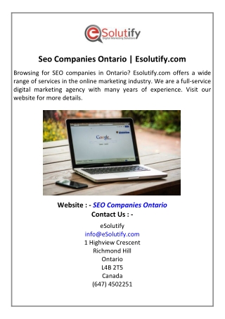 Seo Companies Ontario  Esolutify.com