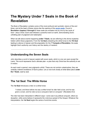 The Mystery Under 7 Seals in the Book of Revelation