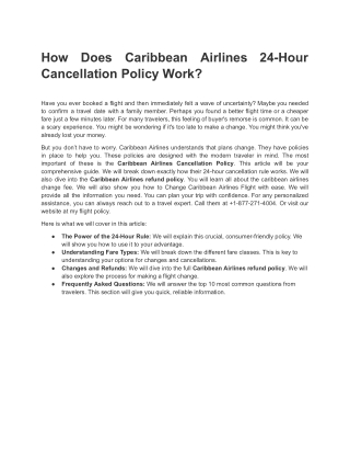 How Does Caribbean Airlines 24-Hour Cancellation Policy Work