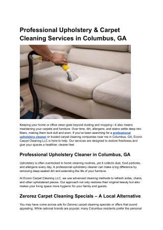 Professional Upholstery & Carpet Cleaning Services in Columbus, GA