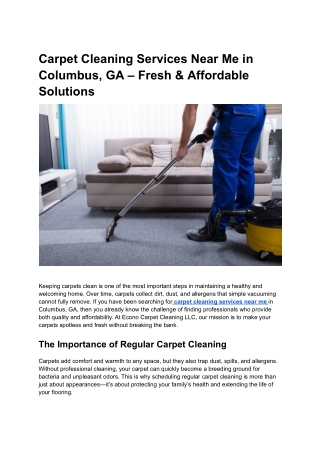 Carpet Cleaning Services Near Me in Columbus, GA – Fresh & Affordable Solutions