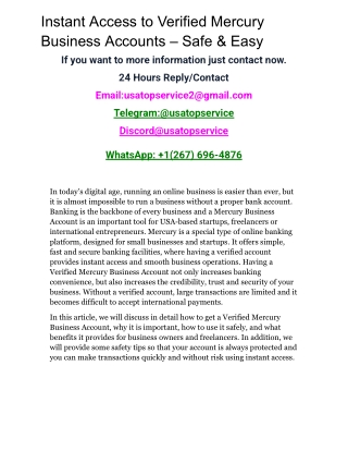 Instant Access to Verified Mercury Business Accounts – Safe & Easy