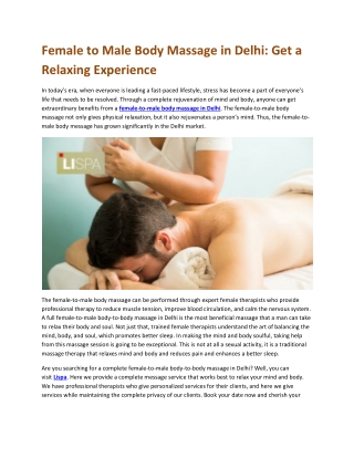 Female to Male Body Massage in Delhi Get a Relaxing Experience