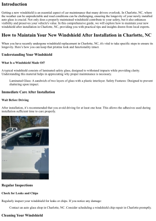 How to Maintain Your New Windshield After Installation in Charlotte, NC