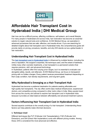 Affordable Hair Transplant Cost in Hyderabad India _ DHI Medical Group