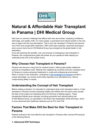 Natural & Affordable Hair Transplant in Panama _ DHI Medical Group