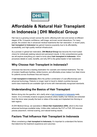 Affordable & Natural Hair Transplant in Indonesia _ DHI Medical Group