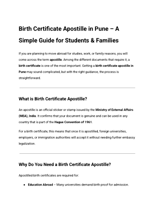 Birth Certificate Apostille in Pune – A Simple Guide for Students & Families