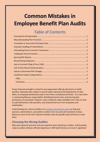 Common Mistakes in Employee Benefit Plan Audits