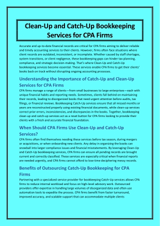 Clean-Up and Catch-Up Bookkeeping Services for CPA Firms
