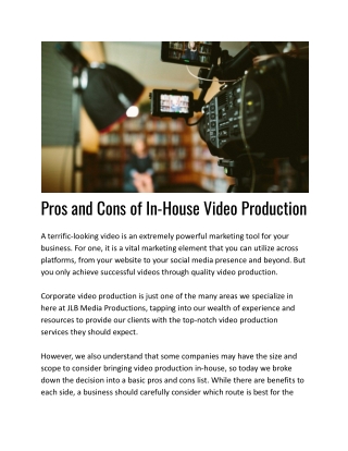 Pros and Cons of In-House Video Production