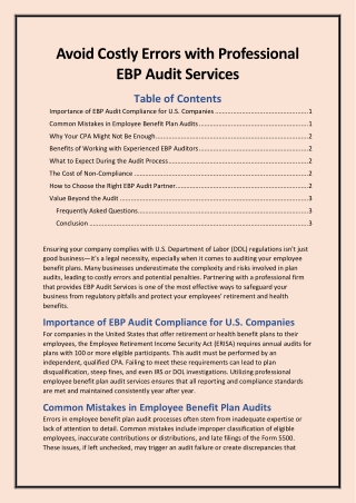 Avoid Costly Errors with Professional EBP Audit Services