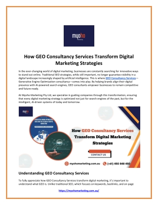 How GEO Consultancy Services Transform Digital Marketing Strategies