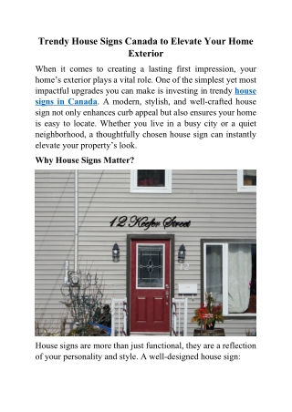 Trendy House Signs Canada to Elevate Your Home Exterior