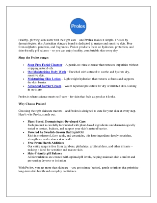 Prolox Skincare | Soap-Free, Gentle Care for Sensitive Skin