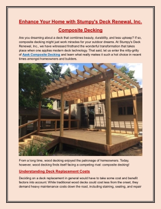 Enhance Your Home with Stumpy's Deck Renewal, Inc. Composite Decking