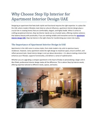 Why Choose Step Up Interior for Apartment Interior Design UAE