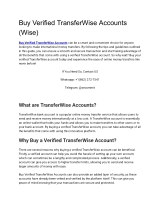 Buy Verified TransferWise Accounts (Wise)