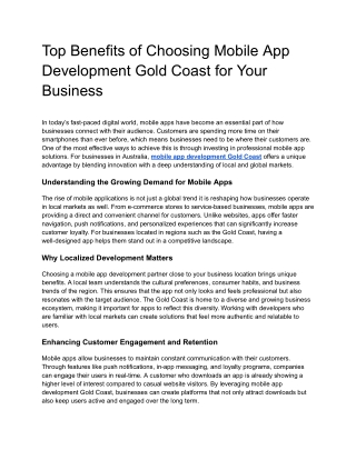 Top Benefits of Choosing Mobile App Development Gold Coast for Your Business